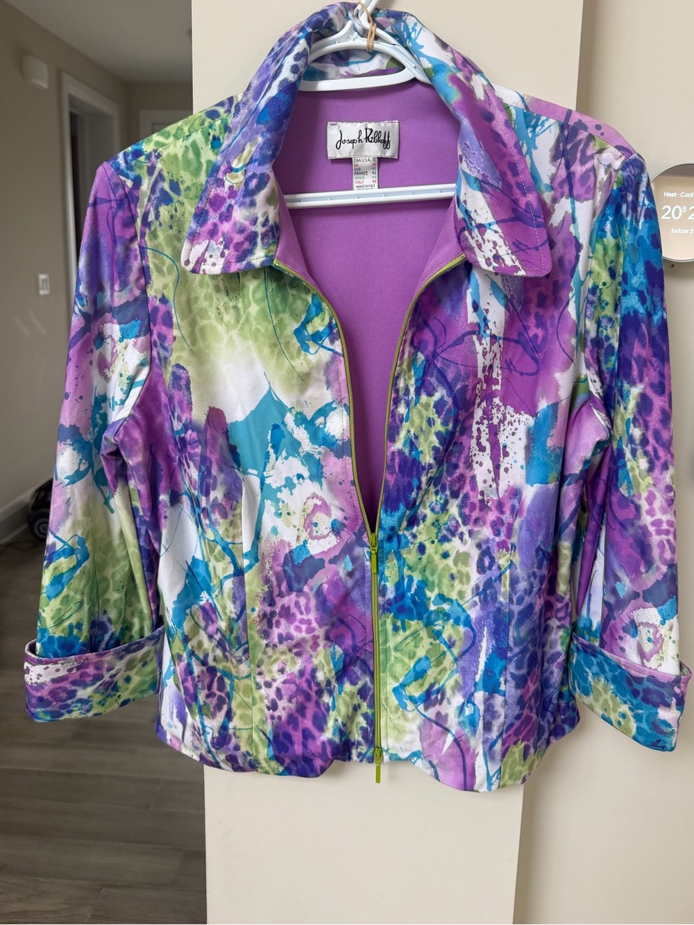 Joseph Ribkoff Abstract Print Zip Jacket Size 12 Made in Canada